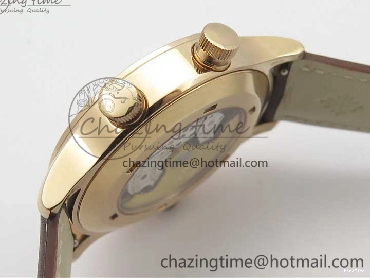 MIROTIME 1219 Calatrava 5524R Pilot Travel Time RG GRF Brown Dial on Brown Leather Strap MIYOTA TopPick 7155